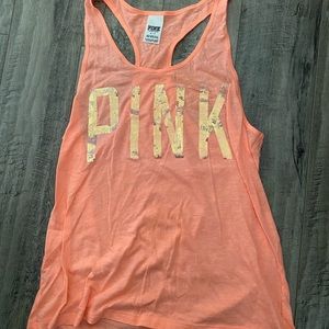 Pink racerback tank top with silver and gold